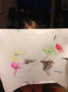 I've tried several times to interpret this map, to no avail. Should part of it be viewed reflectively through a mirror? Is there some sort of hemispherical thing I am missing? In any case, it seems about right that this is how our girl would  decide to dictate the lay of the land. Her terms entirely.